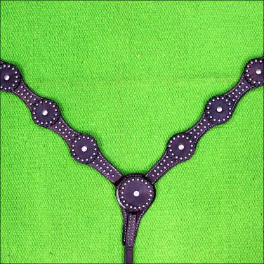 S551 NEW HILASON WESTERN LEATHER HORSE BREAST COLLAR DARK BROWN W/ SILVER SPOTS