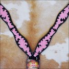 HILASON WESTERN LEATHER HORSE BREAST COLLAR BLACK PINK HAND PAINT