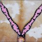 HILASON WESTERN LEATHER HORSE BREAST COLLAR BLACK PINK HAND PAINT
