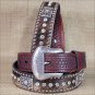 44 INCH WESTERN NOCONA CONCHOS RHINESTONES HAIR BROWN LEATHER MENS BELT