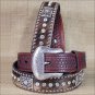44 INCH WESTERN NOCONA CONCHOS RHINESTONES HAIR BROWN LEATHER MENS BELT