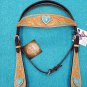NEW HILASON WESTERN LEATHER HORSE BRIDLE HEADSTALL W/ TURQUOISE HEART CONCHOS