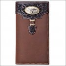 TONY LAMA BROWN DISTRESSED LEATHER WESTERN RODEO WALLET FLORAL CONCHO