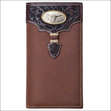 TONY LAMA BROWN DISTRESSED LEATHER WESTERN RODEO WALLET FLORAL CONCHO