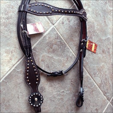 HILASON WESTERN LEATHER HORSE BRIDLE HEADSTALL DARK BROWN W/ STUDS