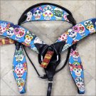 WESTERN LEATHER HORSE BRIDLE HEADSTALL BREAST COLLAR FUN PRINT BLACK