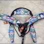 WESTERN LEATHER HORSE BRIDLE HEADSTALL BREAST COLLAR FUN PRINT BLACK
