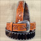 36 X 1 1/2" 3D NATURAL MENS WESTERN FASHION FLORAL LEATHER BELT SILVER BUCKLE