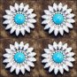 SET OF 4 WHITE ENAMEL TURQUOISE STONE FLORAL CONCHO SADDLE HEADSTALL COWGIRL