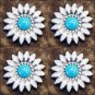 SET OF 4 WHITE ENAMEL TURQUOISE STONE FLORAL CONCHO SADDLE HEADSTALL COWGIRL