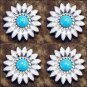 SET OF 4 WHITE ENAMEL TURQUOISE STONE FLORAL CONCHO SADDLE HEADSTALL COWGIRL