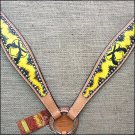 HILASON WESTERN LEATHER HORSE BREAST COLLAR YELLOW BLACK CROSS GUN