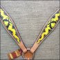 HILASON WESTERN LEATHER HORSE BREAST COLLAR YELLOW BLACK CROSS GUN