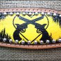 HILASON WESTERN LEATHER HORSE BREAST COLLAR YELLOW BLACK CROSS GUN