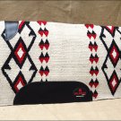 FEP256 HILASON WESTERN NEW ZEALAND WOOL HORSE SADDLE BLANKET WHITE BLACK RED