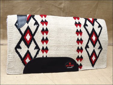 FEP256 HILASON WESTERN NEW ZEALAND WOOL HORSE SADDLE BLANKET WHITE BLACK RED