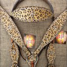 HILASON WESTERN EXOTIC CHEETAH HAIR ON LEATHER HORSE HEADSTALL BREAST COLLAR