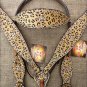 HILASON WESTERN EXOTIC CHEETAH HAIR ON LEATHER HORSE HEADSTALL BREAST COLLAR