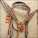HILASON WESTERN LEATHER HORSE BRIDLE HEADSTALL BREAST COLLAR TAN BLACK FLORAL