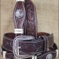 34 INCH WESTERN ARIAT LEATHER MENS BELT WITH SCALLOP FLORAL CONCHOS BROWN