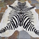 HS908F- HILASON ZEBRA STENCIL PURE BRAZILIAN HAIR ON FULL COWHIDE LEATHER RUG