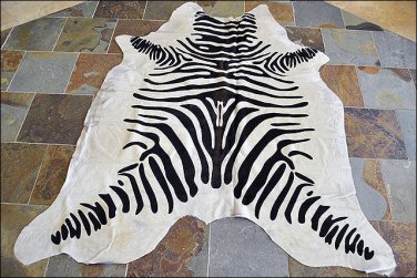 HS908F- HILASON ZEBRA STENCIL PURE BRAZILIAN HAIR ON FULL COWHIDE LEATHER RUG