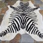 HS908F- HILASON ZEBRA STENCIL PURE BRAZILIAN HAIR ON FULL COWHIDE LEATHER RUG