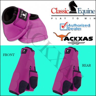 MEDIUM FUCHSIA CLASSIC EQUINE FRONT REAR LEGACY SPORTS HORSE NO TURN BELL BOOTS