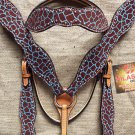 HILASON WESTERN LEATHER HORSE BRIDLE HEADSTALL BREAST COLLAR GIRAFFE TURQUOISE