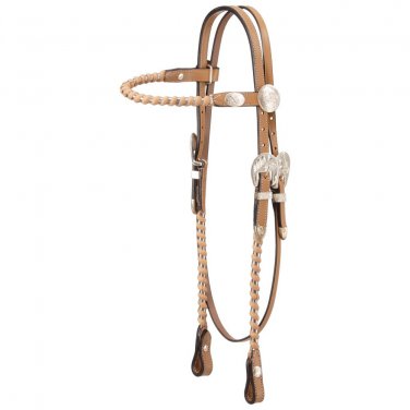 TOUGH 1 HORSE ROYAL KING SILVER LACED BROWBAND LEATHER HEADSTALL LIGHT OIL