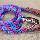 BLUE PINK PURPLE 8ft WEAVER HORSE POLY ROPING REINS W/ LEATHER LACES LOOP ENDS