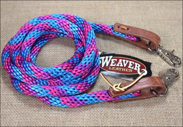 BLUE PINK PURPLE 8ft WEAVER HORSE POLY ROPING REINS W/ LEATHER LACES LOOP ENDS
