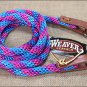 BLUE PINK PURPLE 8ft WEAVER HORSE POLY ROPING REINS W/ LEATHER LACES LOOP ENDS