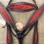 HILASON WESTERN LEATHER HORSE HEADSTALL BREAST COLLAR BLACK W/ RED GLITTER INLAY