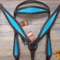 HILASON WESTERN HORSE HEADSTALL BREAST COLLAR BROWN TURQUOISE CROCODILE LEATHER