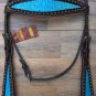 HILASON WESTERN HORSE HEADSTALL BREAST COLLAR BROWN TURQUOISE CROCODILE LEATHER