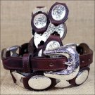 5297L 34 inch TONY LAMA COWGIRL BROWN SILVER LINK LADIES LEATHER BELT