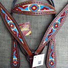 HILASON WESTERN LEATHER HEADSTALL BRIDLE BREAST COLLAR MAHOGANY AZTEC PAINTED
