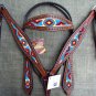 HILASON WESTERN LEATHER HEADSTALL BRIDLE BREAST COLLAR MAHOGANY AZTEC PAINTED