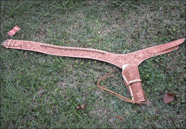 HILASON WESTERN GUN HOLSTER RIG CALIBER HAND TOOLED LEATHER COWBOY TAN SIZE 38