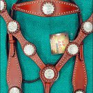 HILASON WESTERN LEATHER HORSE BREAST COLLAR MAHOGANY W/ CRYSTAL CONCHO