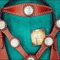 HILASON WESTERN LEATHER HORSE BREAST COLLAR MAHOGANY W/ CRYSTAL CONCHO