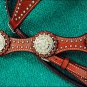 HILASON WESTERN LEATHER HORSE BREAST COLLAR MAHOGANY W/ CRYSTAL CONCHO