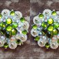 SET OF 2 PERIDOT GREEN AB CRYSTAL 1-1/4in BERRY CONCHO RHINESTONE SADDLE TACK