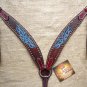 S539B NEW HILASON WESTERN LEATHER HORSE BREAST COLLAR - DARK BROWN & TURQUOISE