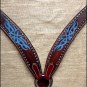 S539B NEW HILASON WESTERN LEATHER HORSE BREAST COLLAR - DARK BROWN & TURQUOISE