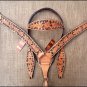 HILASON WESTERN LEATHER HORSE HEADSTALL BREAST COLLAR TAN BLACK HAND PAINT