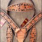 HILASON WESTERN LEATHER HORSE HEADSTALL BREAST COLLAR TAN BLACK HAND PAINT