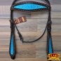 S463 HILASON WESTERN HORSE BRIDLE HEADSTALL BROWN w/ TURQUOISE CROCODILE LEATHER