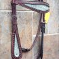 S463 HILASON WESTERN HORSE BRIDLE HEADSTALL BROWN w/ TURQUOISE CROCODILE LEATHER